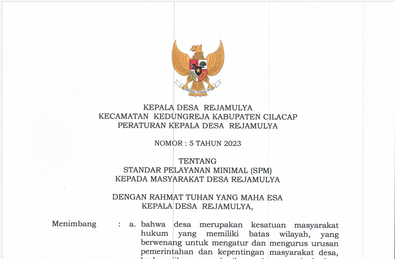 Standar Pelayanan Minimal kepada Masyarakat Desa Rejamulya